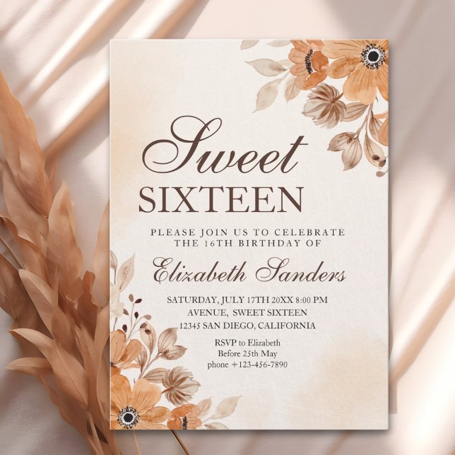 Convites Boho Floral Sweet Sixteen Birthday  (Criador carregado)