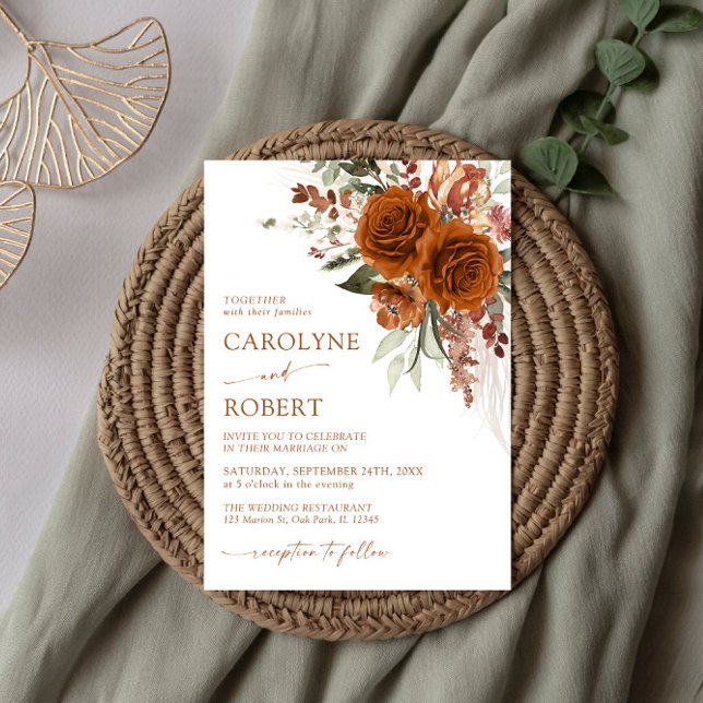 Convites Boho Floral Terracotta Burnt Orange Wedding (Criador carregado)