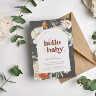 Convites Boho Floral Verde Escuro Botânico Chá de Bebê