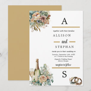 Convites Boho Floral Vinho Garrafa Aquarela Casamento