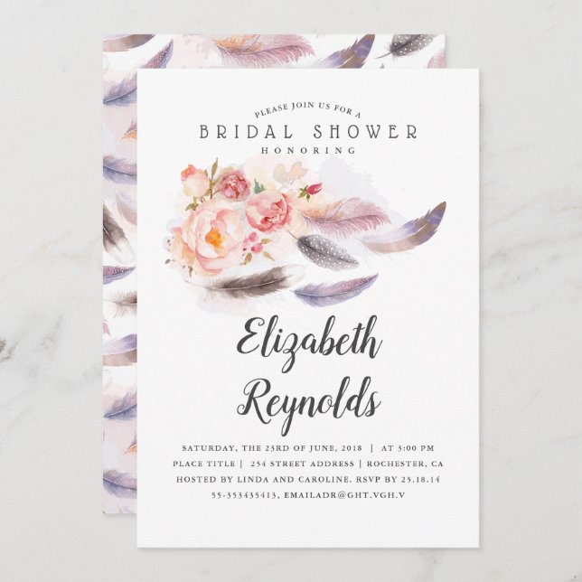 Convites Boho Floral Watercolor Chá de panela (Frente/Verso)