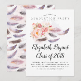 Convites Boho Floral Watercolor Festa de formatura