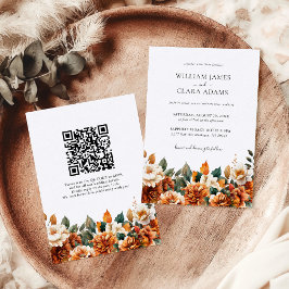 Convites Boho Floral Watercolor Terracotta Código QR Casame