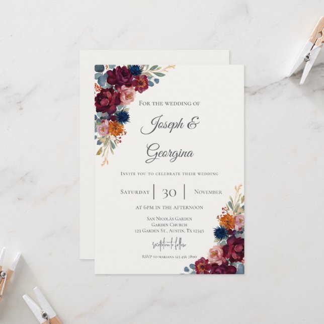 Convites Boho floral wedding (Frente/Verso In Situ)