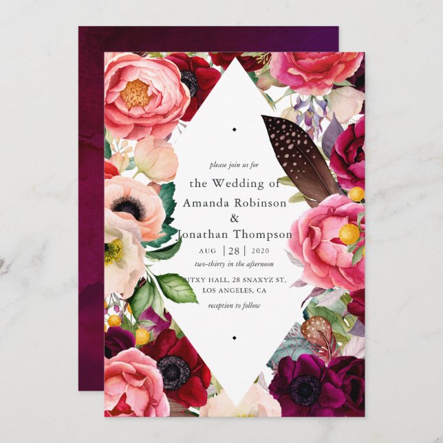 Convites Boho Floral Wedding (Frente/Verso)