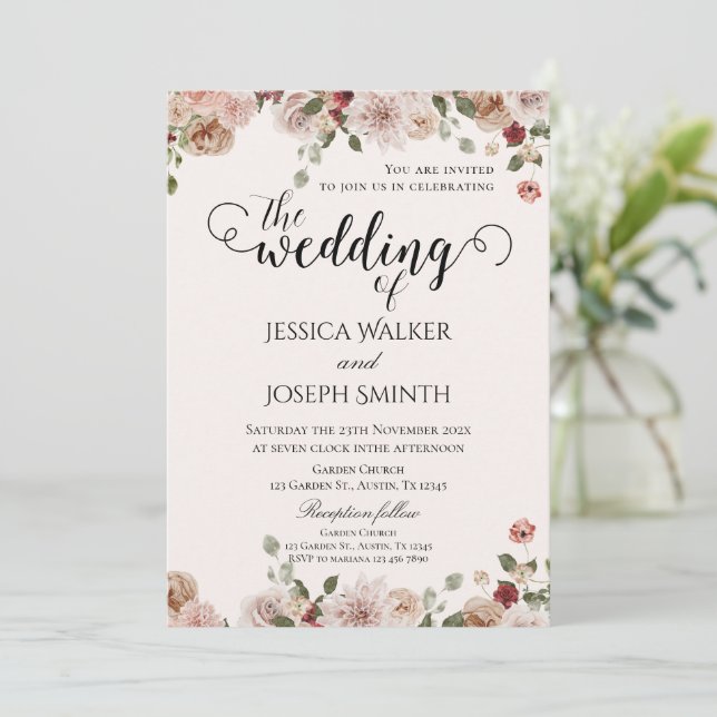 Convites Boho Floral Wedding (Em pé/Frente)