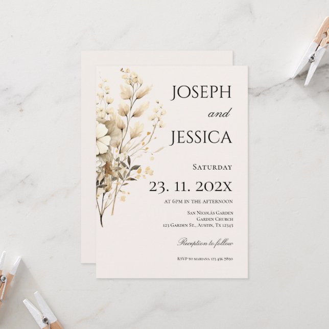 Convites Boho Floral Wedding (Frente/Verso In Situ)