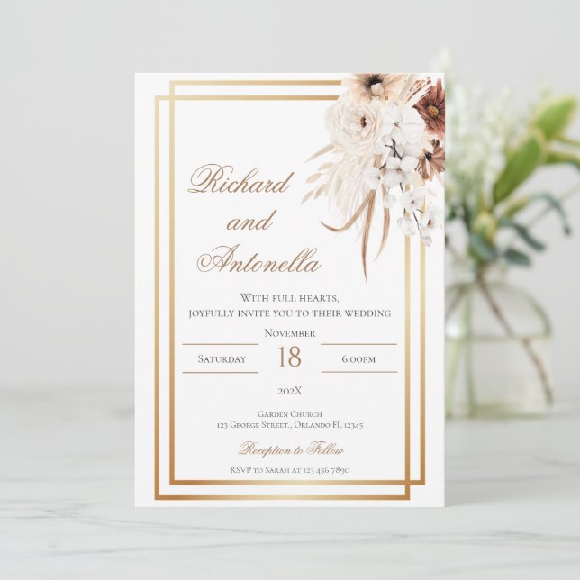 Convites Boho Floral Wedding (Em pé/Frente)