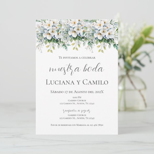 Convites Boho Floral Wedding Espanhol (Em pé/Frente)