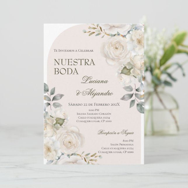 Convites Boho Floral Wedding Espanhol (Em pé/Frente)