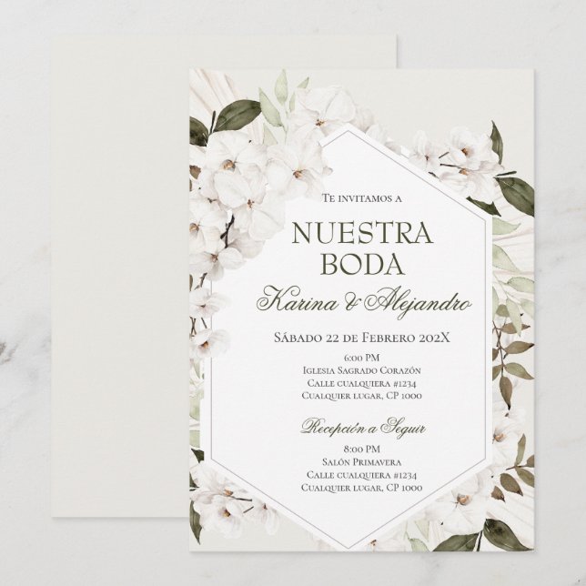 Convites Boho Floral Wedding Espanhol (Frente/Verso)
