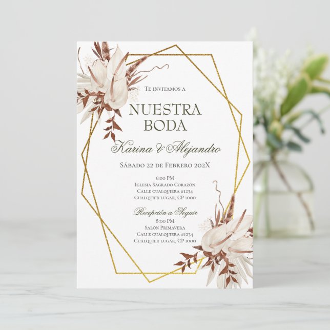 Convites Boho Floral Wedding Espanhol (Em pé/Frente)