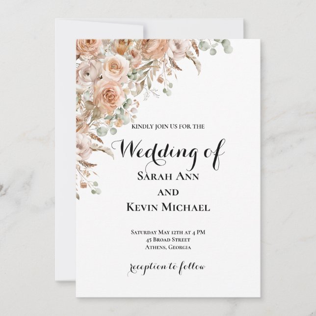 Convites Boho Floral Wedding Invitation (Frente)