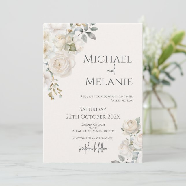 Convites Boho Floral Wedding Invitation (Em pé/Frente)