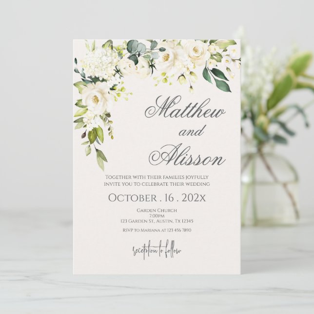 Convites Boho Floral Wedding Invitation (Em pé/Frente)