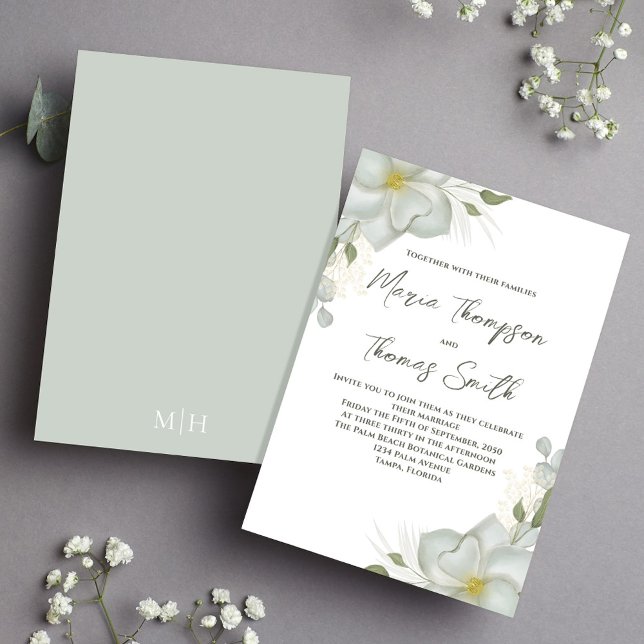Convites Boho Floral Wedding Magnolia Elegant (Boho Wedding Magnolia Floral Invitaiton)