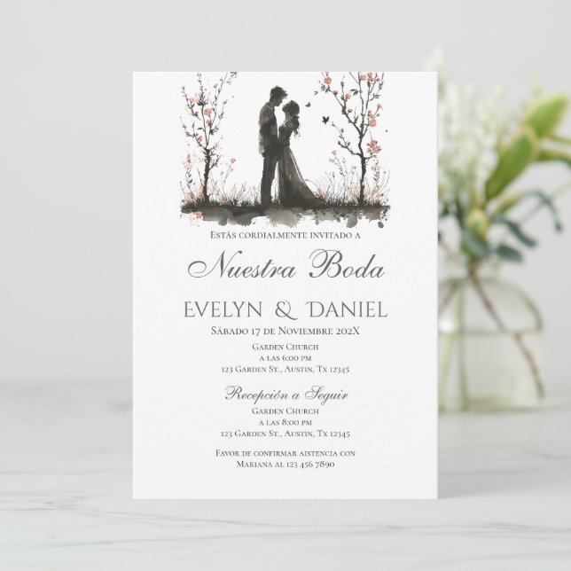 Convites Boho Floral Weding em Espanhol (Em pé/Frente)