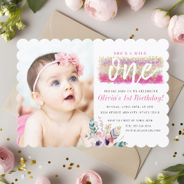 Convites Boho Floral Wild One Girl's First Birthday Photo
