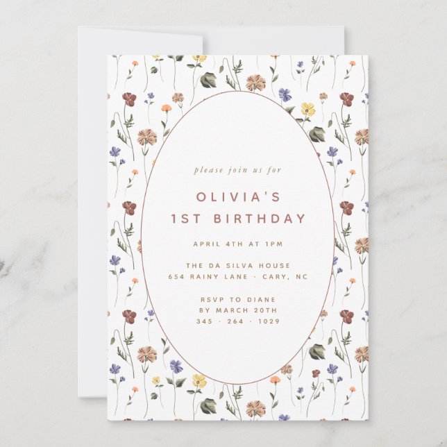 Convites Boho Floral Wildflower Birthday | (Frente)