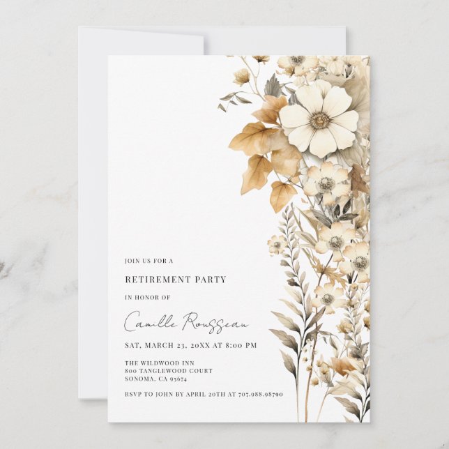 Convites Boho Floral Wildflower Retirement Party (Frente)
