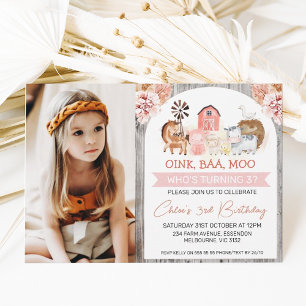 Convites Boho Floral Wood Fazenda Foto Aniversário