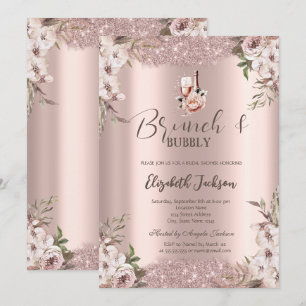 Convites Boho Flores Brilhantes Rosa Chá de panela de Quadr