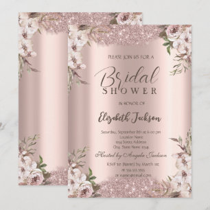 Convites Boho Flores Brilhantes Rosa Chá de panela de Quadr