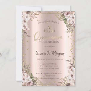 Convites Boho Flores Diamantes Quinceanera