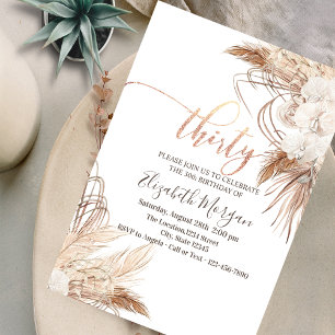 Convites Boho Flores Grama Pampas Aniversário de 30 anos