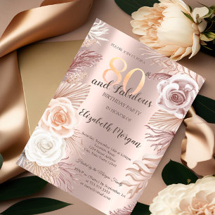 Convites Boho Flores Rosa Dourado Aniversário de 80 anos