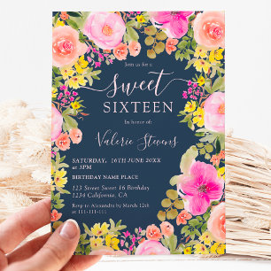 Convites Boho flores silvestres aquarela de jardim Sweet 16