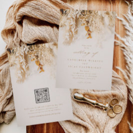 Convites Boho Flowers com Casamento de Código QR