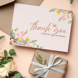 Convites Boho Flowers Dragonfly Obrigado casamento