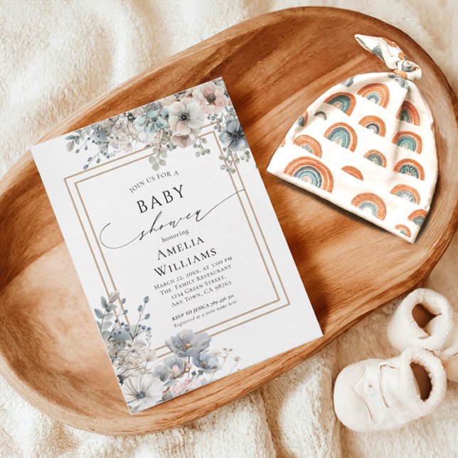 Convites Boho Flowers Floral Chá de fraldas Russo de Flor S (Criador carregado)