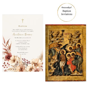 Convites Boho Flowers Pampas Grass Baptism Ortodoxo