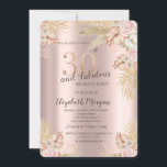 Convites Boho Flowers, Pampas Grass Rosa aniversário de 30<br><div class="desc">Flores de vassoura elegantes,  e grama de pampas em um fundo de ouro rosa.</div>