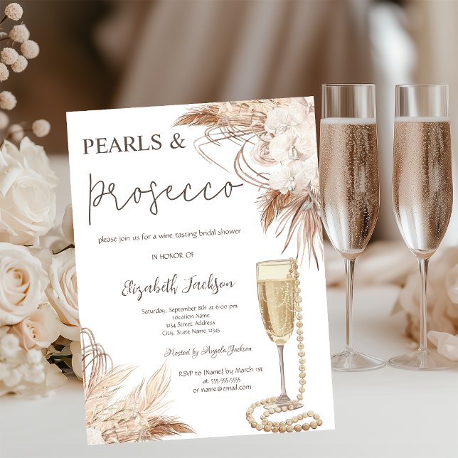 Convites Boho Flowers Pearls Chá de panela Prosecco (Criador carregado)