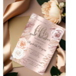 Convites Boho Flowers Rosa Dourado 50ª Festa de aniversário<br><div class="desc">Flores de vassoura elegantes em fundo rosa.</div>