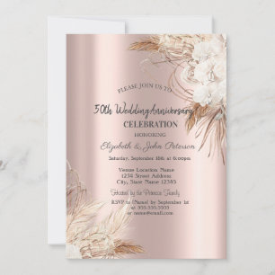 Convites Boho Flowers Rosa Dourado Aniversário de Casamento