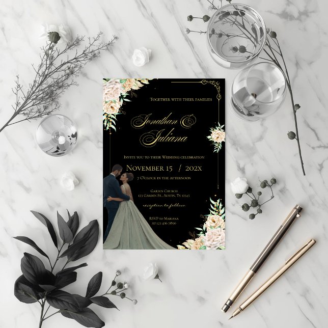 Convites Boho Flowers Wedding Invitation (Criador carregado)