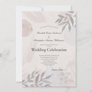Convites Boho Folhas Botânicas Rosa Azul Casamento Aquarela