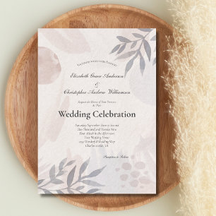 Convites Boho Folhas Botânicas Rosa Azul Casamento Aquarela