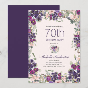 Convites Boho Folhas Verde Sage Roxo Floral Rosa 70º