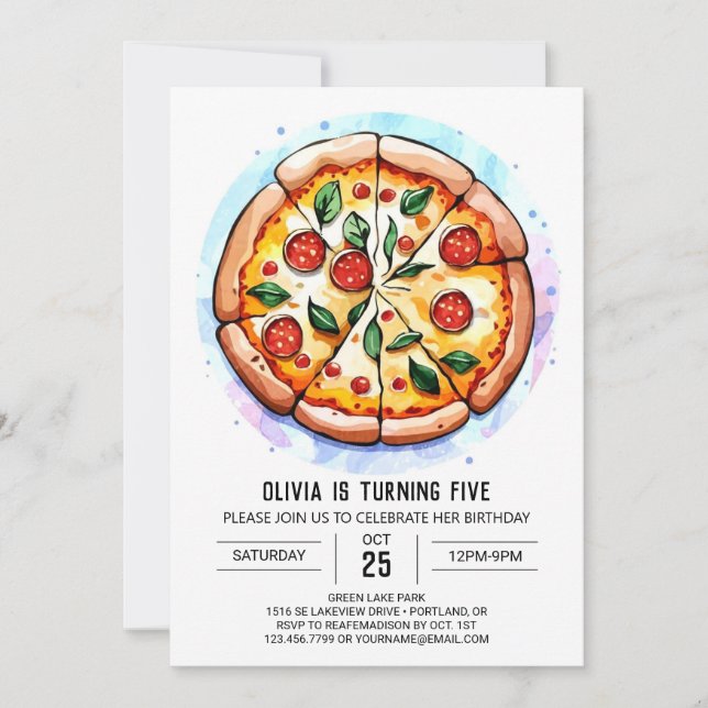 Convites Boho Foodie Pizza Birthday (Frente)