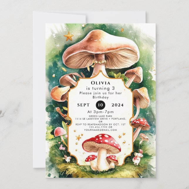 Convites Boho Forest Mushroom Birthday (Frente)