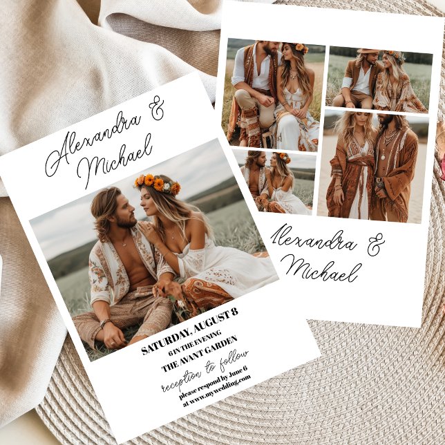 Convites Boho Foto Casamento Moderno Minimalista (Criador carregado)