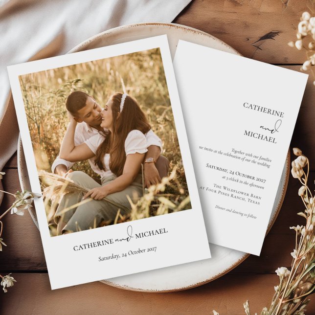 Convites Boho Foto Moderno Casamento Minimalista (Criador carregado)