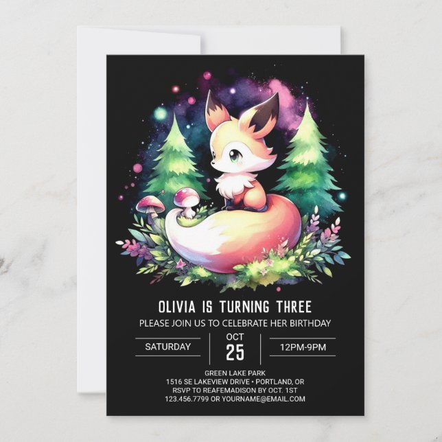 Convites Boho Fox Birthday digital (Frente)