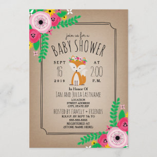 Convites Boho Fox Cardstock - Chá de fraldas de distribuiçã