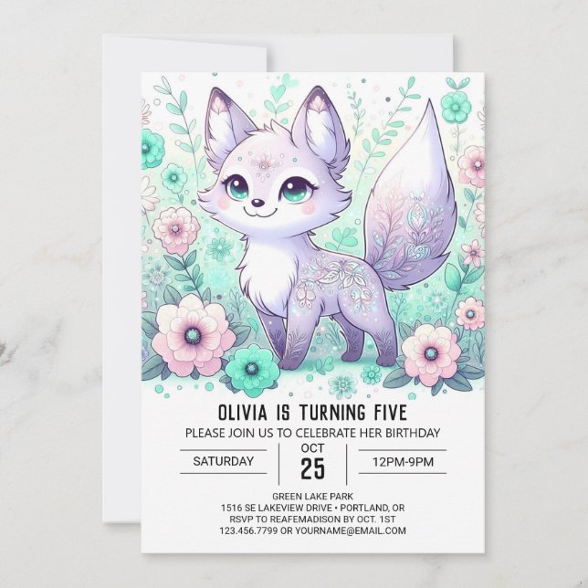 Convites Boho Fox Digital Birday (Frente)